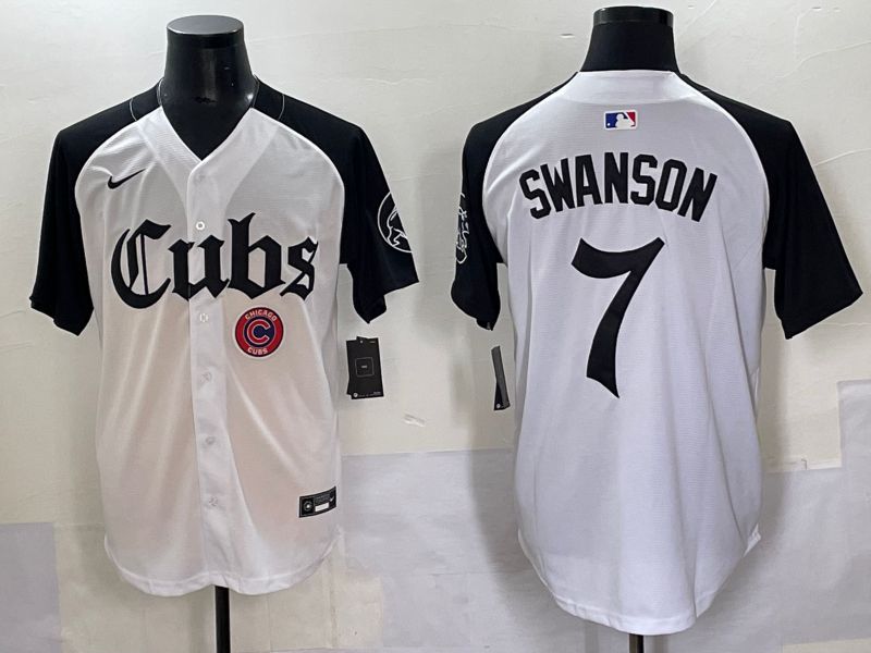 Men 2025 Chicago Cubs #7 Swanson white black Five generations Joint Name Nike MLB Jersey style 11
